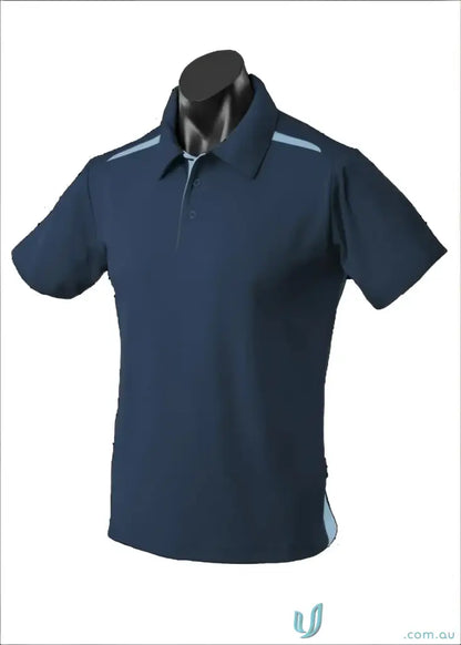 Navy blue Paterson Polo shirt with light blue accents, comfy fabric for uniforms or workwear