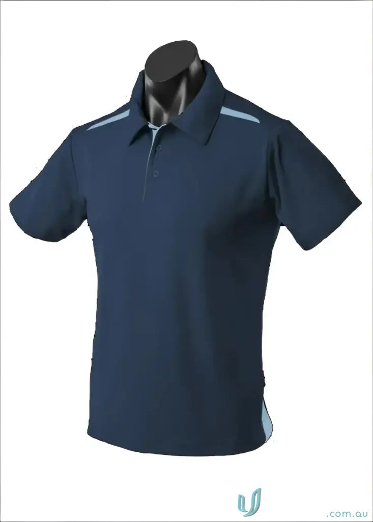 Navy blue Paterson Polo shirt with light blue accents, comfy fabric for uniforms or workwear