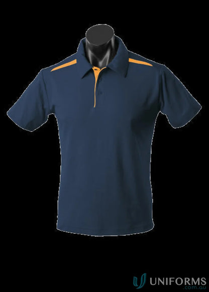 Navy blue Paterson Polo shirt with gold accents made from quality fabric for uniforms or workwear