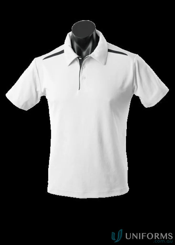 White Paterson Polo shirt with black accents, ideal for uniforms and workwear