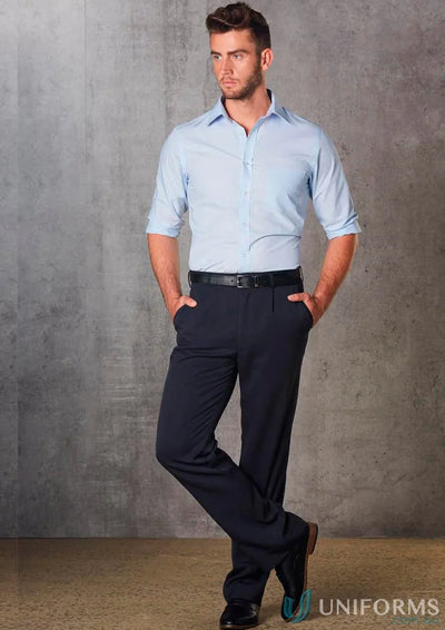 Man in wp01 Permanent Press Pants with stain resistant jet pockets and angled coin pocket