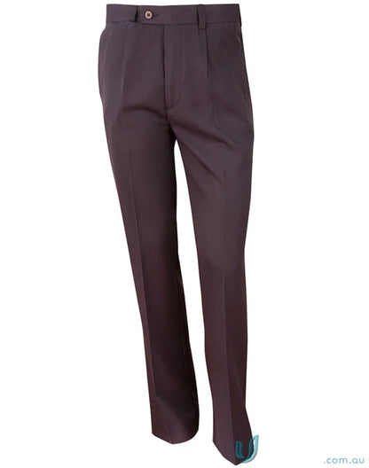 Brown dress pants from WP01 Permanent Press with stain resistant jet pockets and angled coin pocket