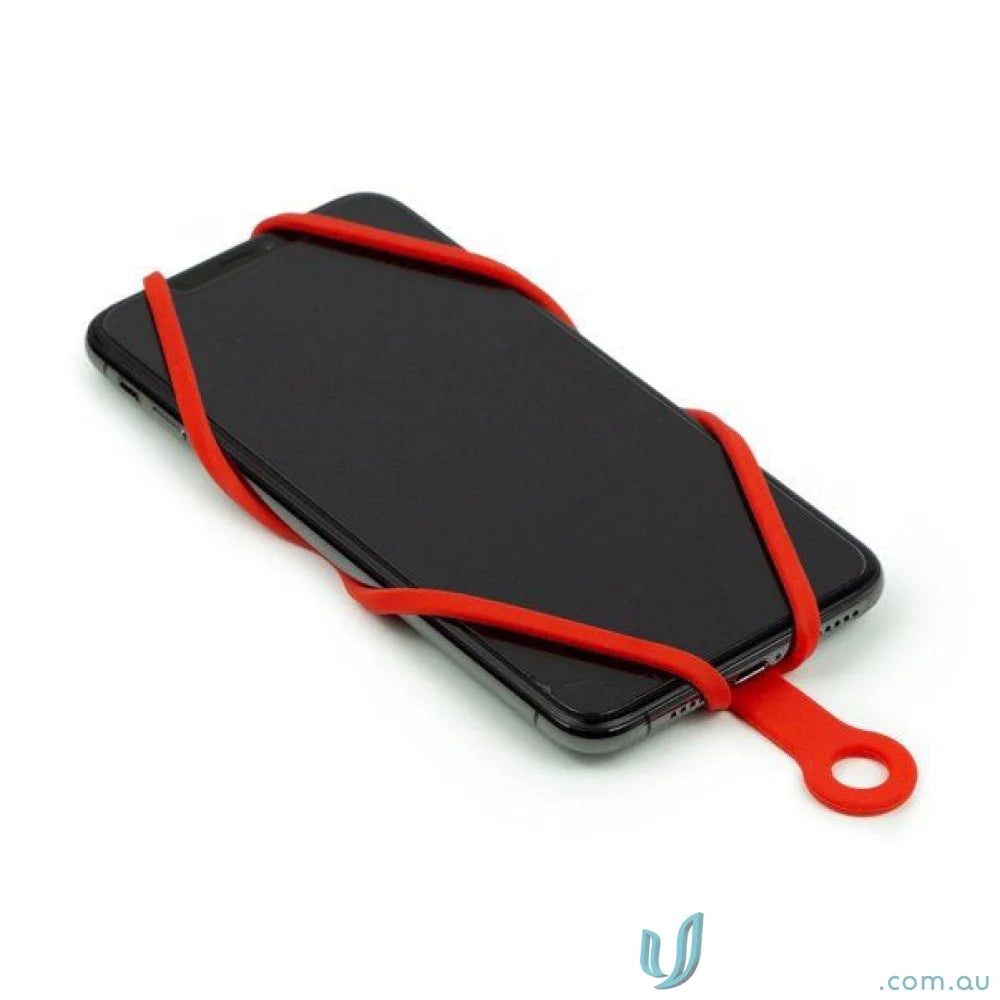 Smartphone with red silicone strap Phone Gripper with Coil Tether for workwear and uniforms