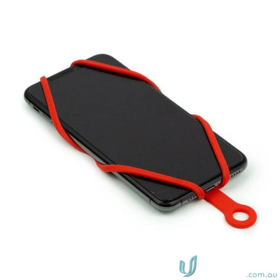 Smartphone with red silicone strap Phone Gripper with Coil Tether for workwear and uniforms