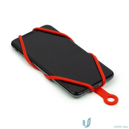 Smartphone with red silicone strap Phone Gripper with Coil Tether for workwear and uniforms