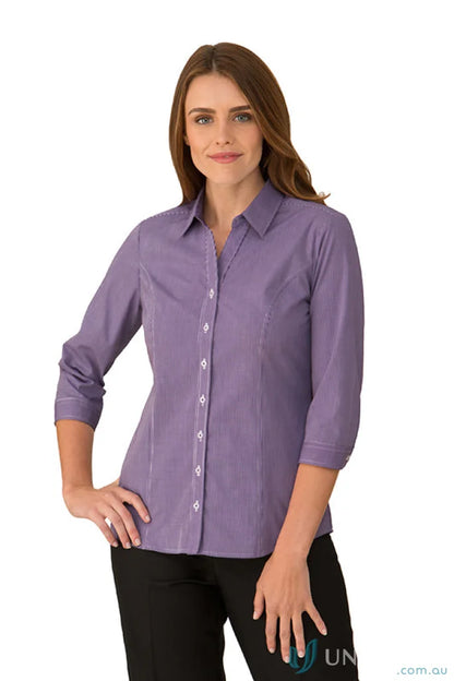 Purple princess line workwear shirt from Pippa Check with three-quarter sleeves