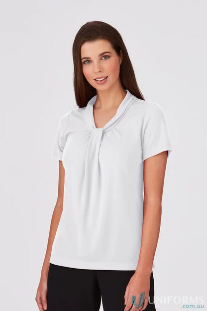White short-sleeved blouse with soft draped neckline for a comfy fit in Pippa Ladies SS Top