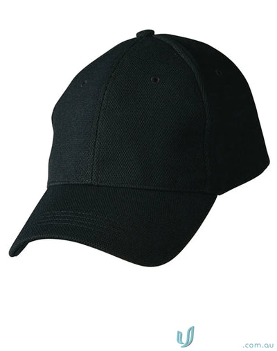 Black baseball cap made of breathable pique mesh in the Pique Mesh Cap collection