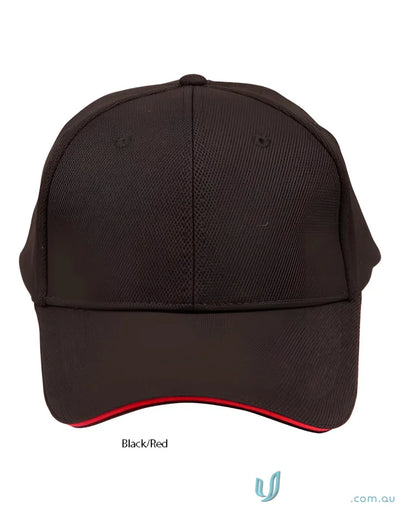 Black mesh safety cap with red trim, perfect for a winning spirit pique look