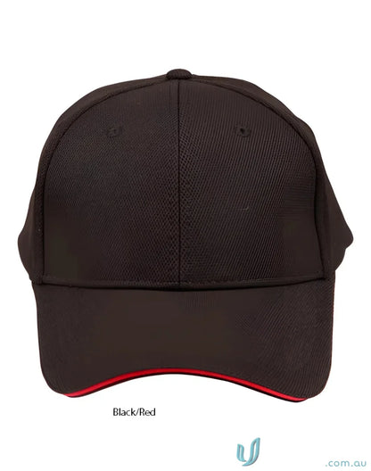 Black mesh safety cap with red trim, perfect for a winning spirit pique look