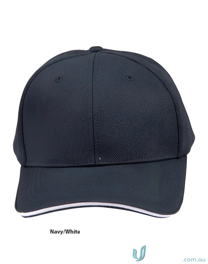 Navy and white mesh safety cap with winning spirit pique for a professional image