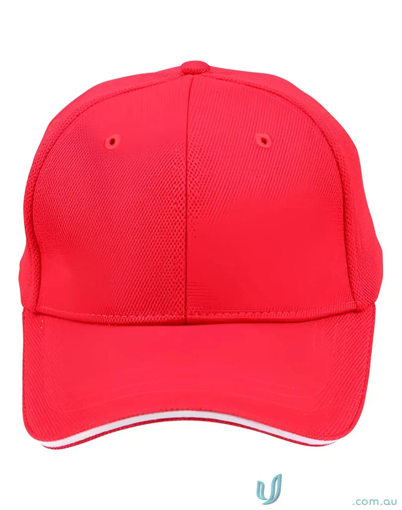 Red Winning Spirit Pique Mesh Safety Cap with white trim for a professional look