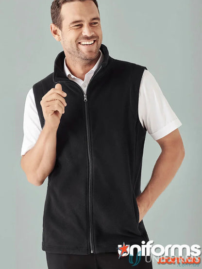 Smiling man wearing Plain Micro Fleece Vest fleece vest f633mn from Biz Collection Men’s