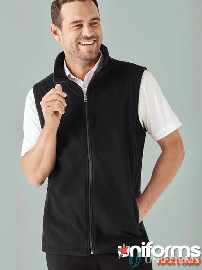 Smiling man wearing Plain Micro Fleece Vest fleece vest f633mn from Biz Collection Men’s