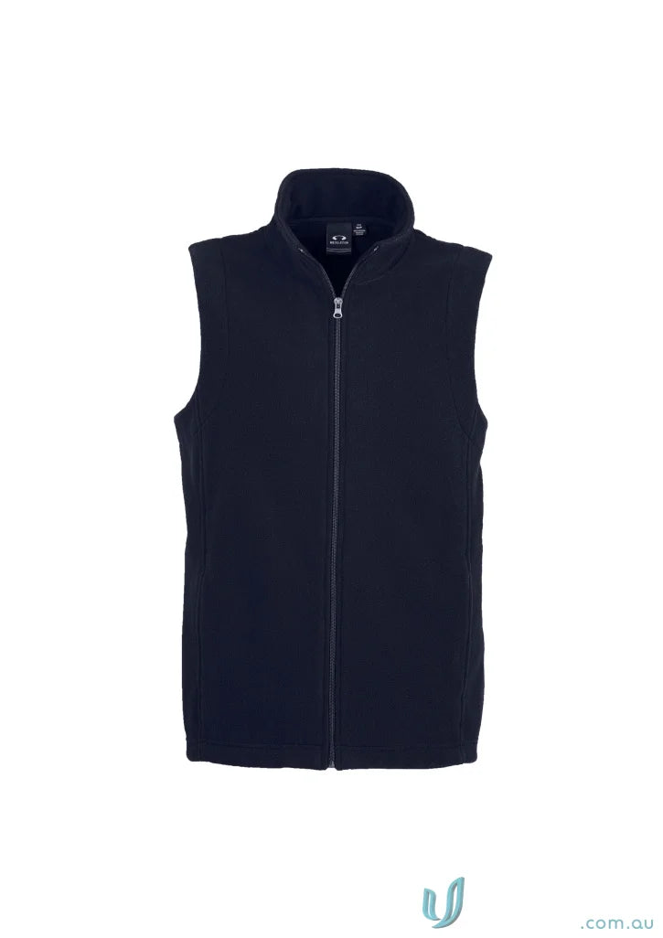 Dark blue micro fleece vest with stand collar, biz collection men’s fleece vest f633mn
