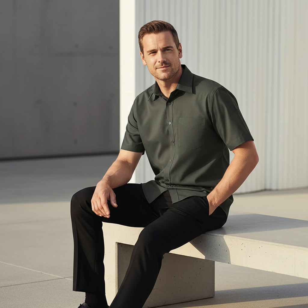 Mens oasis short sleeve plain shirt in dark olive green