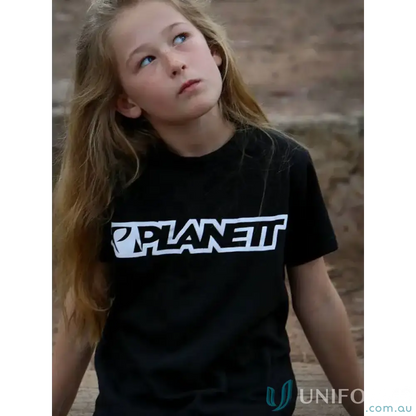 Black t-shirt with white logo.