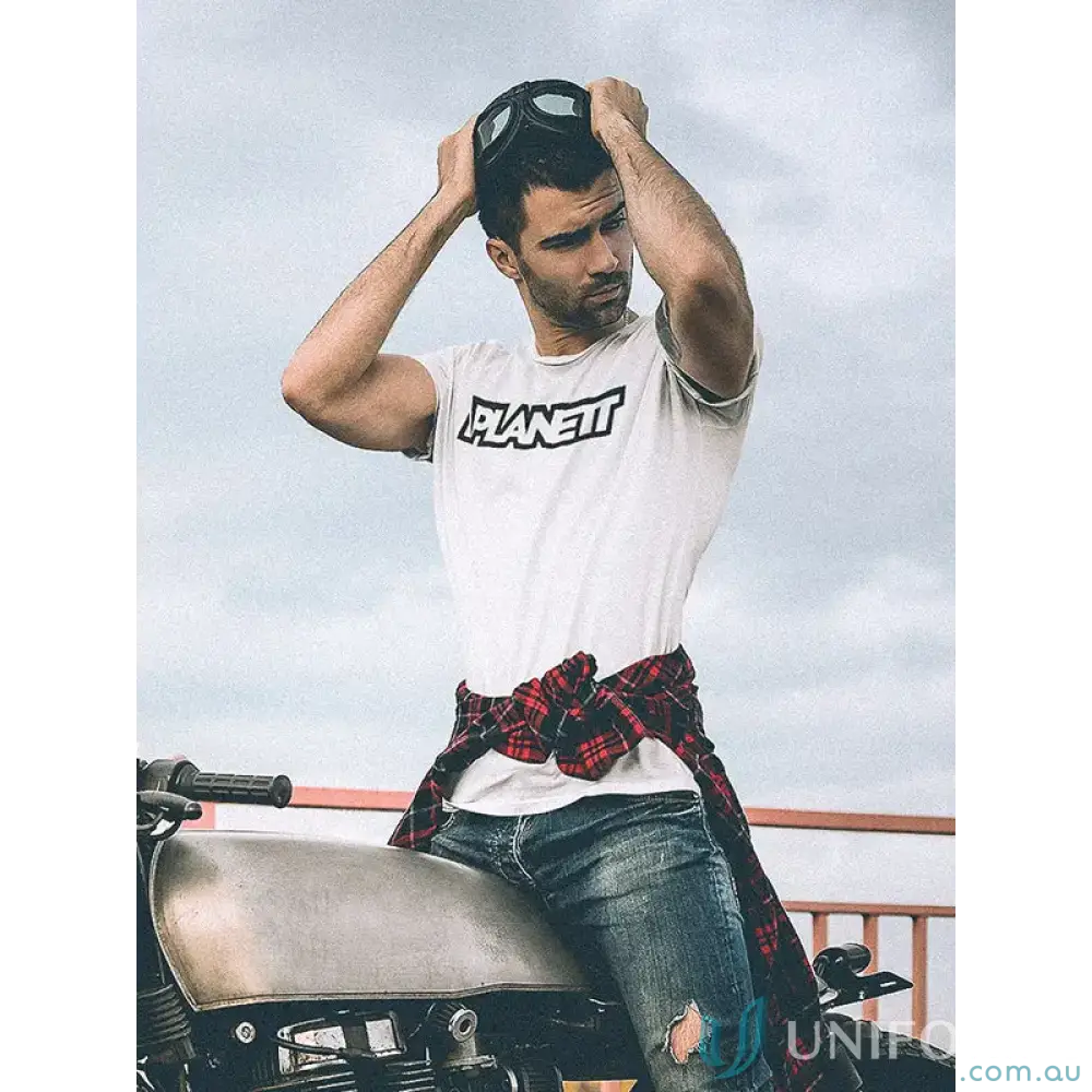 White Planett Classic Tee with PLANETT print made from comfy combed cotton classic fabric