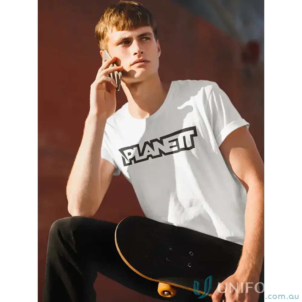 Planett Classic Tee in combed cotton classic with black PLANET-IT logo front view