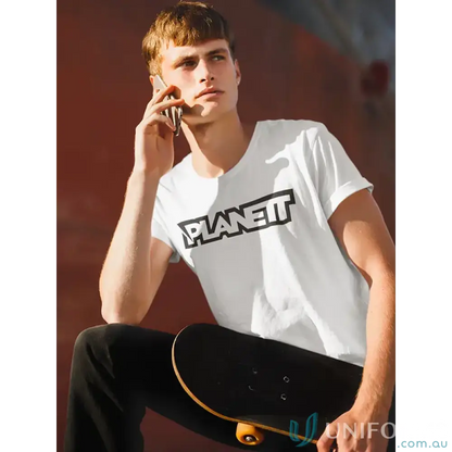 Planett Classic Tee in combed cotton classic with black PLANET-IT logo front view