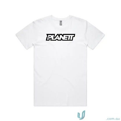 White short-sleeved Planett Classic Tee with black PLANETT print in combed cotton classic style
