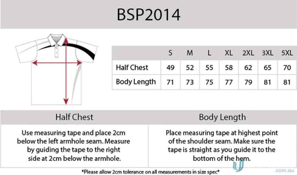 Apparel size chart for Planett Polo with cooldry moisture management technology