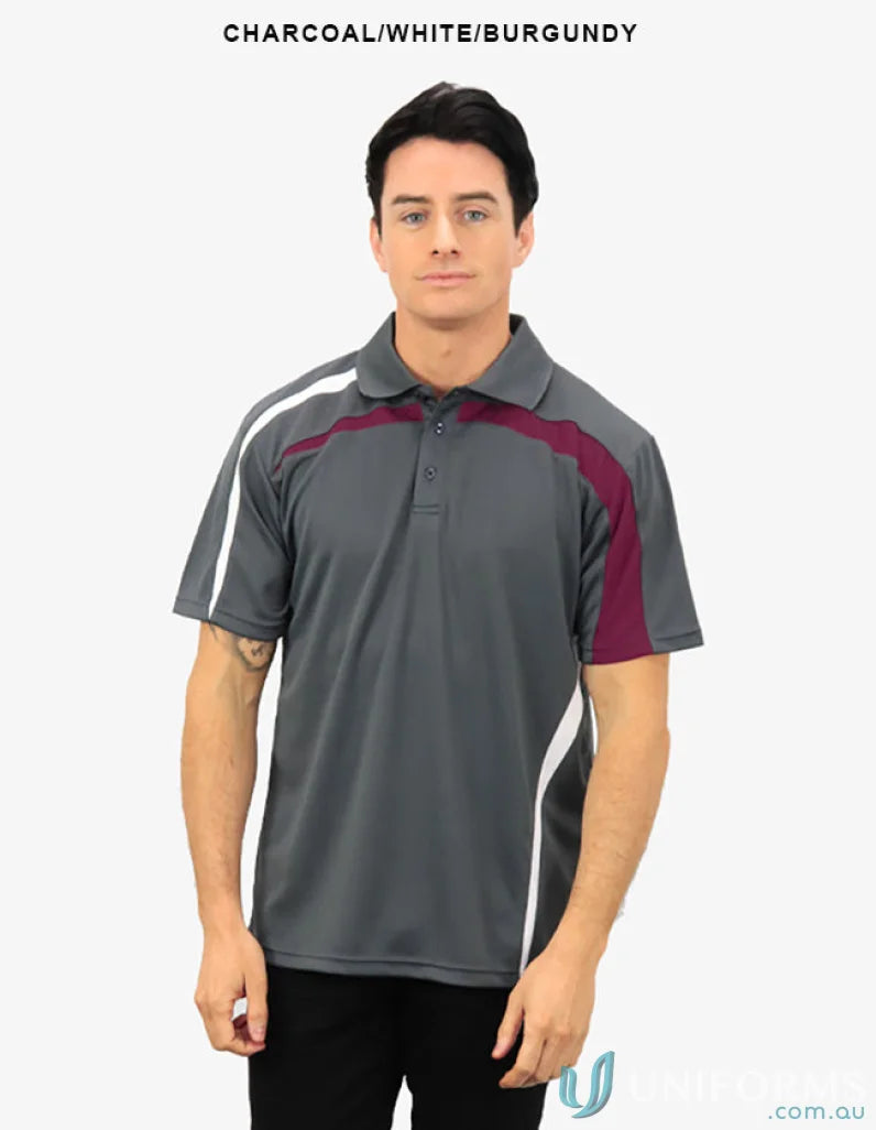 Planett Polo with Charcoal, White, Burgundy for cooldry moisture and tech style