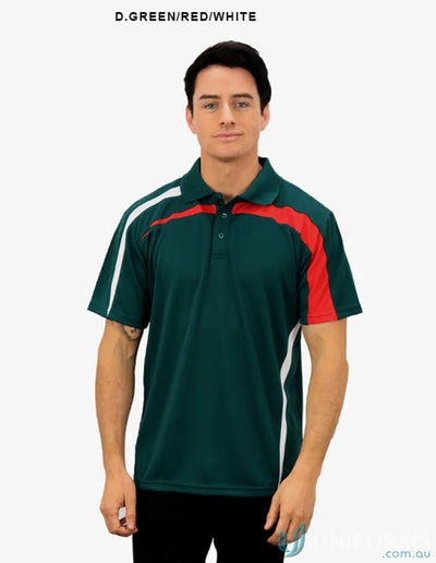 Man in Planett Polo shirt showcasing cooldry moisture management technology