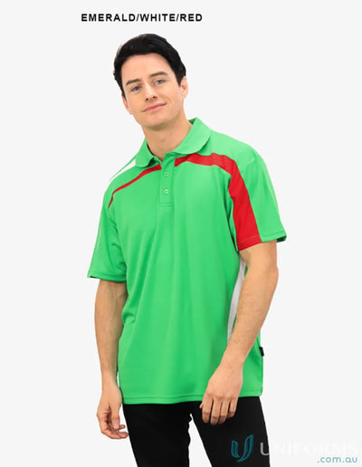 Man in Planett Polo shirt with cooldry moisture management technology and vibrant colors