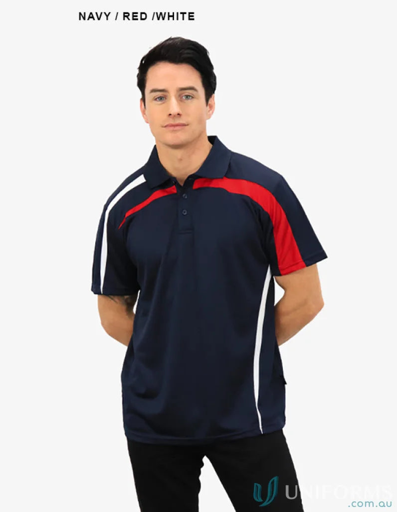 Planett Polo in navy red white with cooldry technology for moisture management