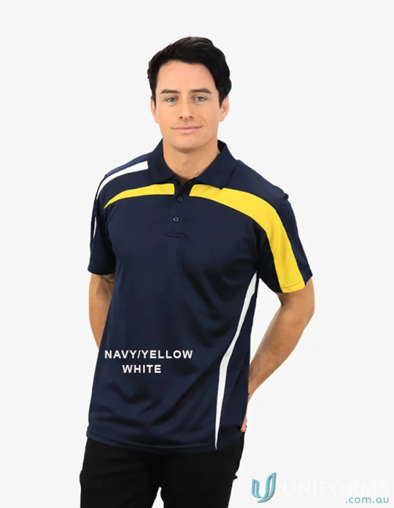 Navy yellow white Planett Polo shirt with cooldry moisture management tech