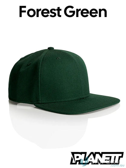 Forest green flat peak cap from Planett Stock Cap, perfect for a high profile snapback look