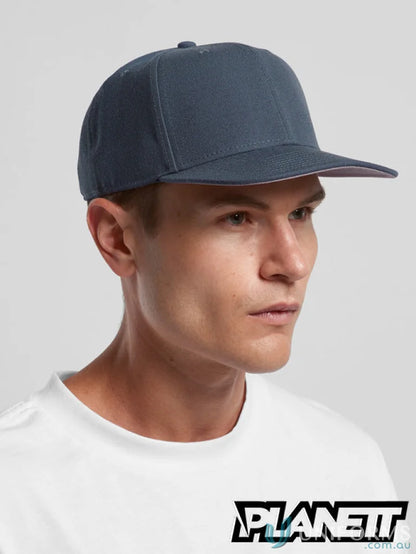 Blue high profile snapback cap from Planett Stock with flat peak design