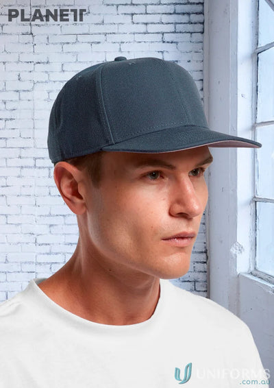 Gray high profile snapback cap featuring flat peak design from Planett Stock Cap