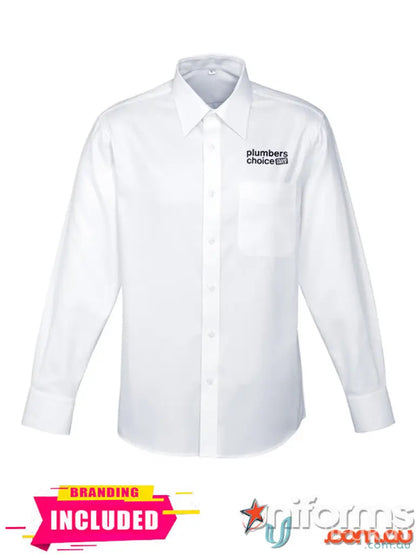 White long-sleeved button-down shirt for classic fit work and work uniforms
