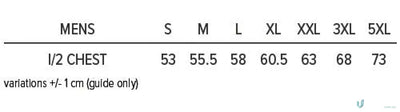 Men’s clothing size chart for Plumbers Choice EMB Polo uniforms and workwear, S-3XL