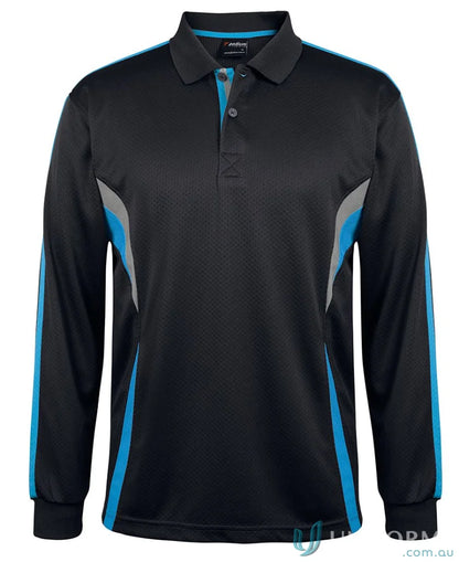 Podium Cool Long Sleeve Polo - Black/Aqua/Grey / A(2XS) - POLO
