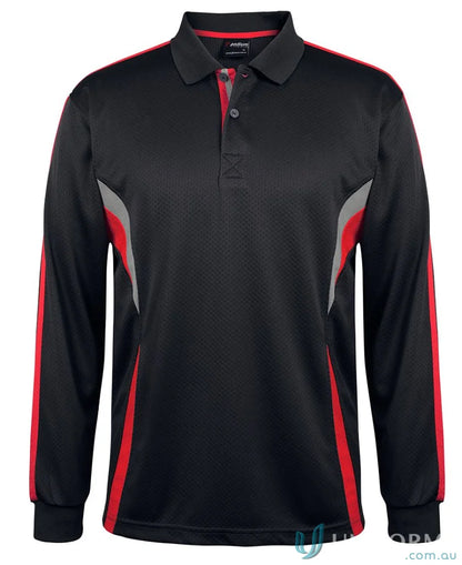 Podium Cool Long Sleeve Polo - Black/Red/Grey / A(2XS) - POLO