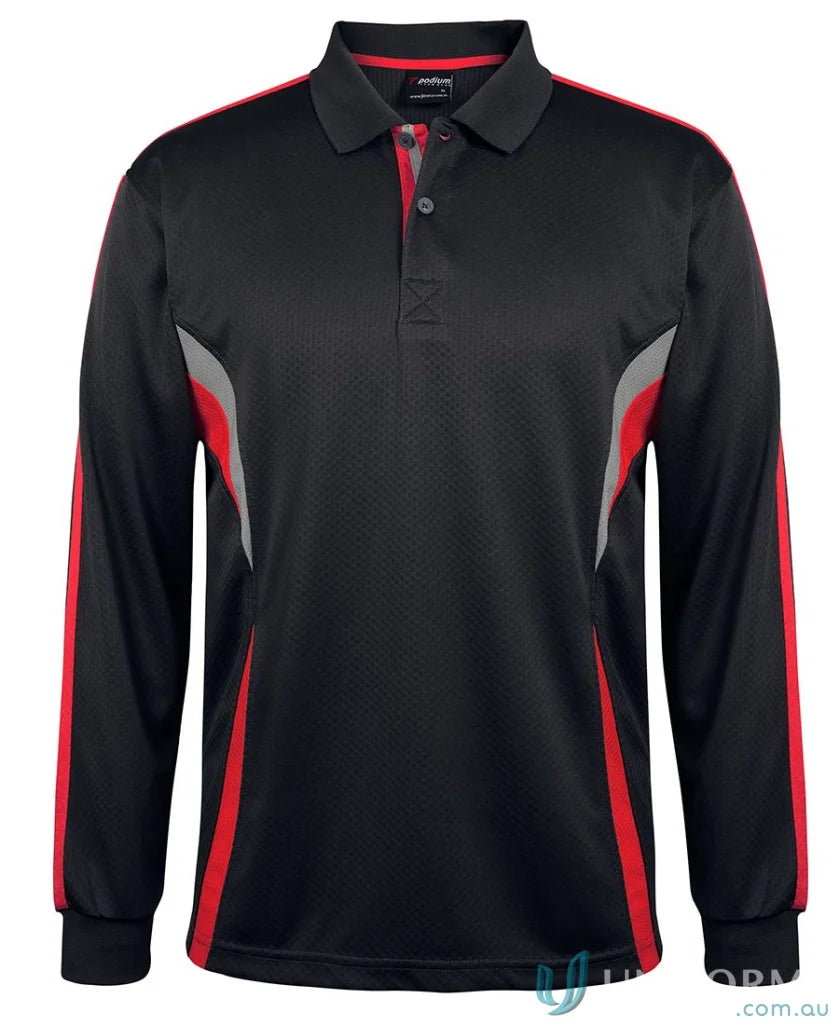 Podium Cool Long Sleeve Polo - Black/Red/Grey / A(2XS) - POLO