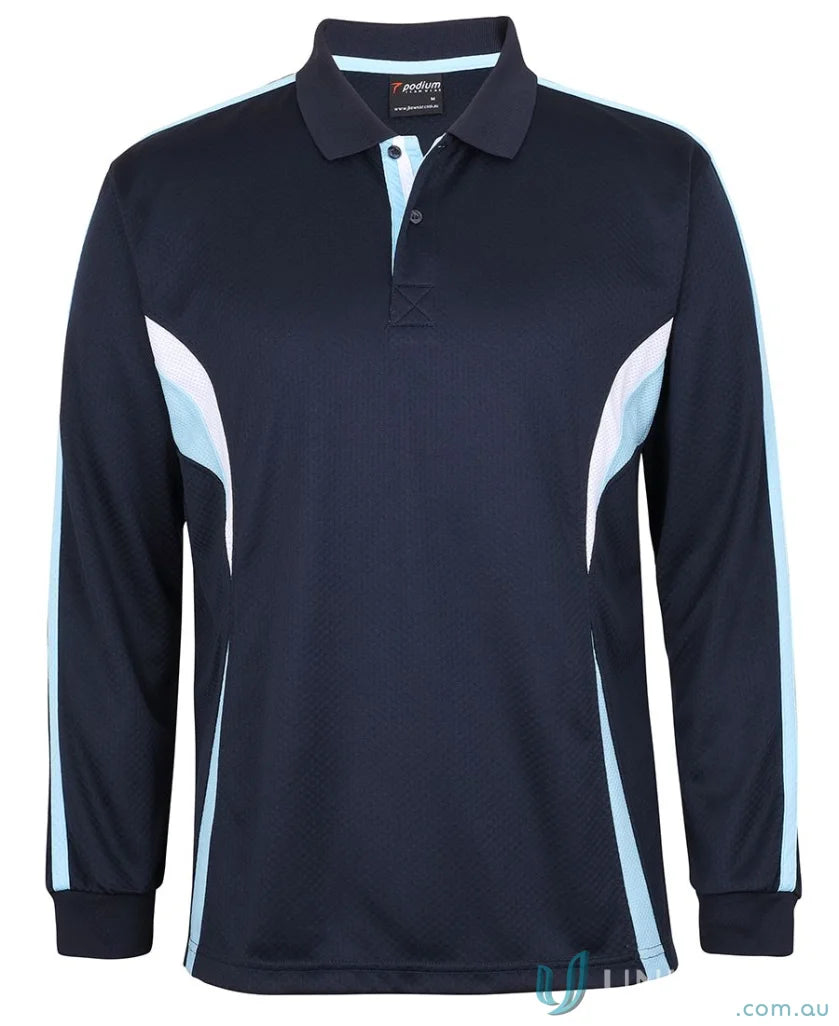 Podium Cool Long Sleeve Polo - Navy/Light Blue/White / A(2XS) - POLO