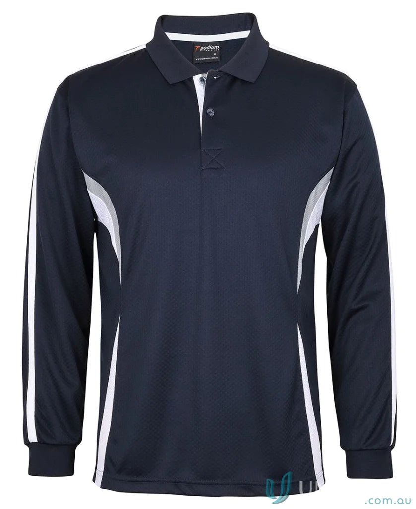 Podium Cool Long Sleeve Polo - Navy/White/Grey / A(2XS) - POLO
