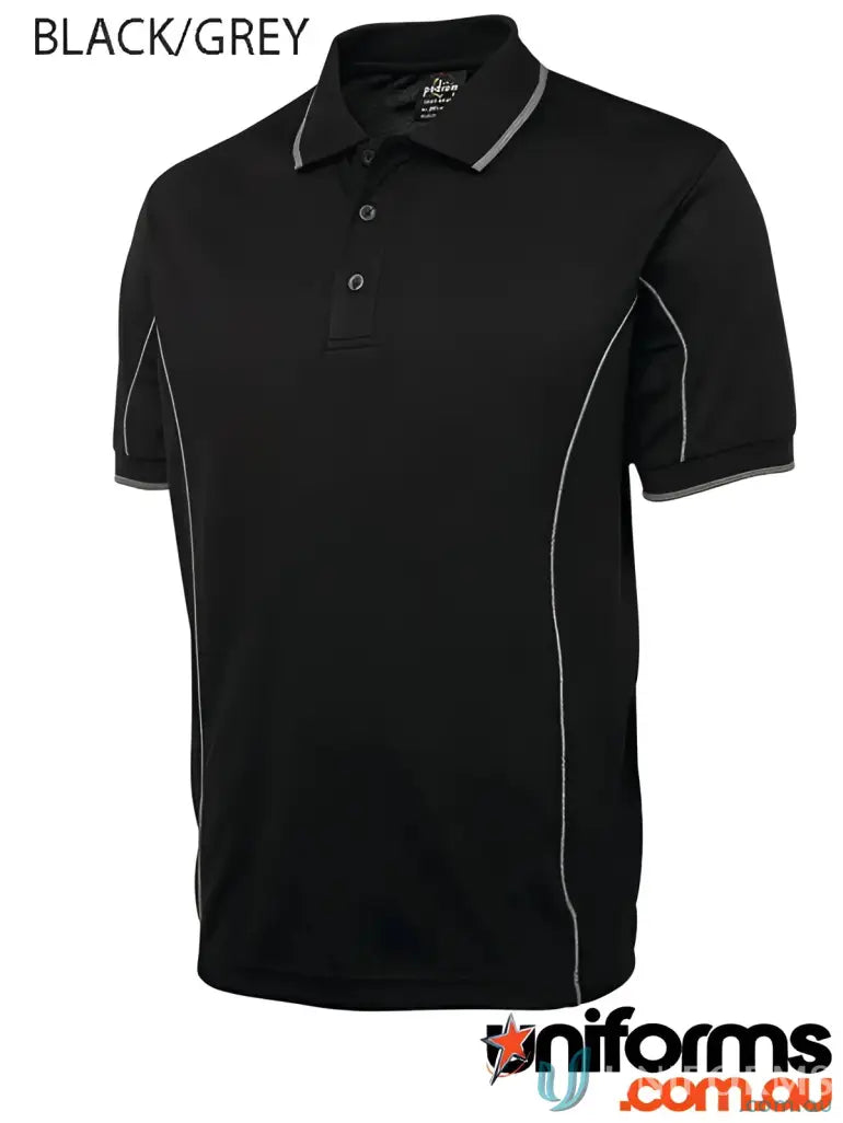 Black and gray JB’s Podium Piping Polo with podium cooling fabric and piping short sleeve