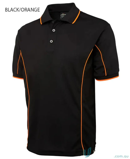Black and orange JB’s Podium Piping Polo made with podium cooling fabric for hot days