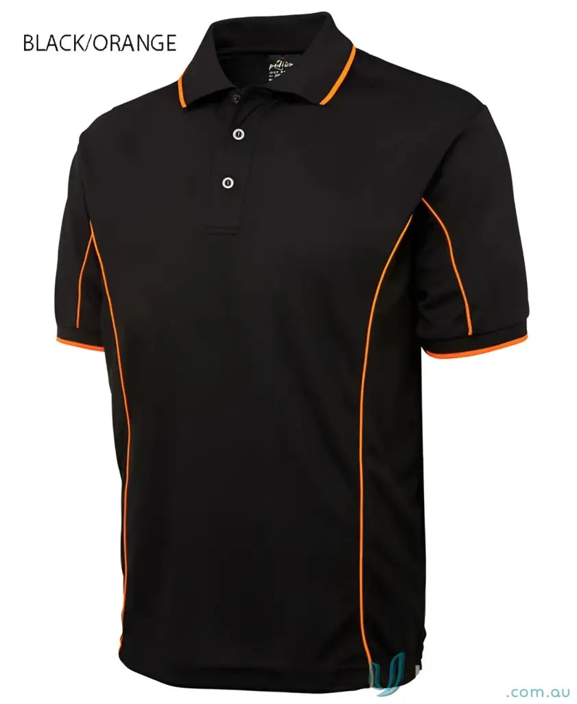 Black and orange JB’s Podium Piping Polo made with podium cooling fabric for hot days
