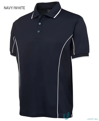 Navy polo shirt with white piping from JB’s Podium Piping Short Sleeve Polo collection