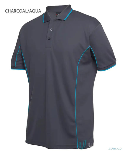 Charcoal and aqua JB’s Podium piping short sleeve polo shirt in podium cooling fabric