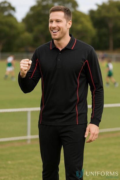 Podium Piping Long Sleeve Polo - Black/Red / A(2XS) - POLO