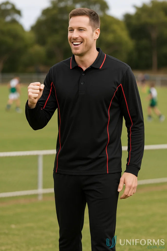 Podium Piping Long Sleeve Polo - Black/Red / A(2XS) - POLO