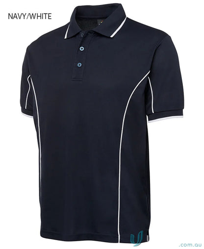Navy polo shirt with white piping from JB’s Podium Piping Short Sleeve Polo collection