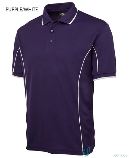 Purple and white JB’s Podium Piping Polo shirt in podium cooling fabric, piping short sleeve